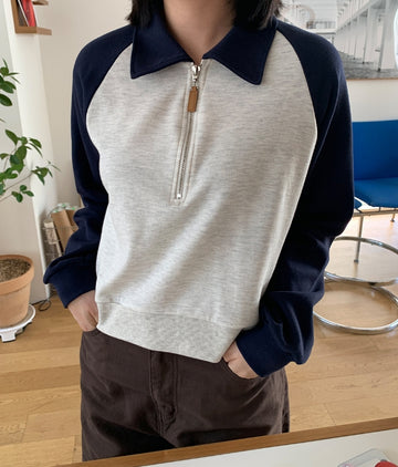 Henbo color matching half-zip crop sweatshirt